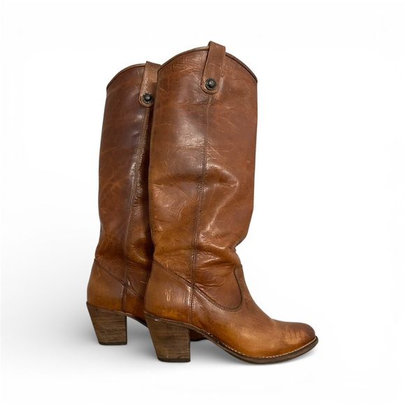 Frye Shoes - Frye Cognac Brown Leather Mid-Calf Heeled Boots